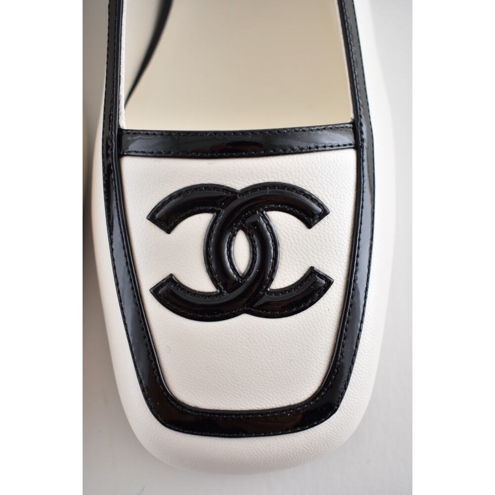 Chanel 26B White Black Square Toe CC Logo Slingback Ballet Ballerina Flat 39 - Picture 12 of 16